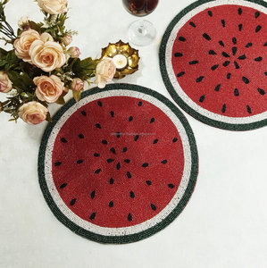Watermelon Slice Beaded Placemat Round Fruit Table <b>Mat</b> Seed Bead Dining Decor Summer Kitchen Charger <b>Plate</b> Gift - Product Image 1