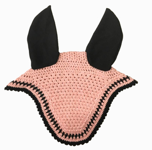 Voile anti-mouches rose en crochet pour cheval, cache-oreilles noirs, bordure contrastante, fait main, rembourré doux, confortable, haute qualité, couleur personnalisable - Product Image 1