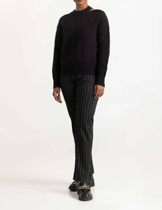 Pull décontracté à col rond en laine et viscose tricoté pour femme, à manches longues, rayé, avec fermeture à points ouverts, OEM - Product Image 3