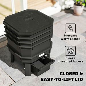 Composter per Vermi a 4 Scomparti da 7,4 Galloni, Contenitore per Riciclaggio Rifiuti Alimentari per Interni ed Esterni in Nero - Product Image 5