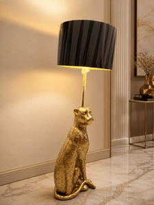 Luxury Golden <b>Leopard</b> Floor <b>Lamp</b> with Black Shade | AC Powered Neon Bulbs Animal Sculpture Standing <b>Lamp</b> Living Room Home Decor - Product Image 5