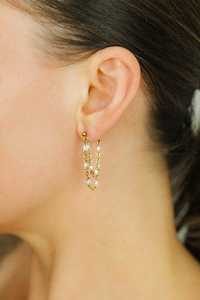 Pendientes Delicados de Doble Cadena con Perlas y Esmalte Blanco, con Cuentas Colgantes, Plata de Ley 925, Bañados en Oro de 14K, para Aniversario - Product Image 4