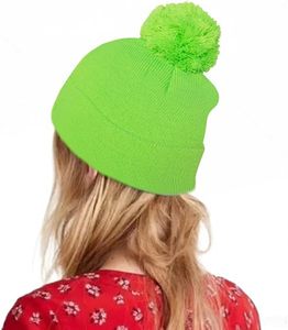 Cute <b>Green</b> <b>Beanie</b> Hat 100% Acrylic Unisex Winter Knit Cap Solid Color Pom Pom Casual Wear for Adults - Product Image 2