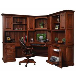 Luxury Solid Teak Wood Office Workstation <b>Large</b> Angled Corner <b>Desk</b> with Integrated Storage Hutch - Product Image 1