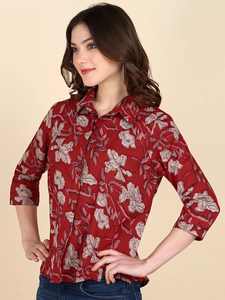 Maaesa Camisa de mujer con estampado floral de algodón, cuello abotonado, mangas 3/4, informal, de oficina, sencilla, de corte regular - Product Image 4