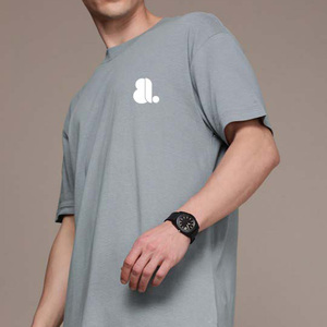 Nueva Camiseta de Moda para Hombre, Casual, de Manga Corta, Cuello Redondo, Lisa, con Logotipo Personalizado en la Parte Delantera, Talla Grande, Transpirable, Ajustada, 100% Algodón, 220g - Product Image 4