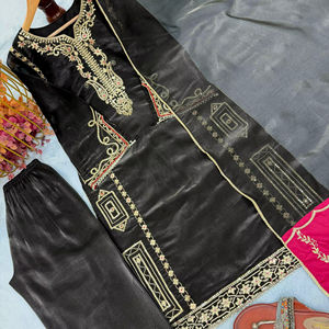 Conjunto de Top, Pantalones Plazzo y Dupatta con Bordado de Lentejuelas de 5mm, Completamente Cosido, Tallas M, L, XL y XXL para Mujer - Product Image 1