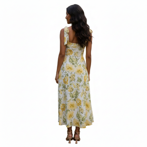 Robe d'été décontractée pour femme Unity Luxure, imprimé floral, sans manches, taille haute avec lacets, respirante et longue jusqu'au sol - Product Image 3