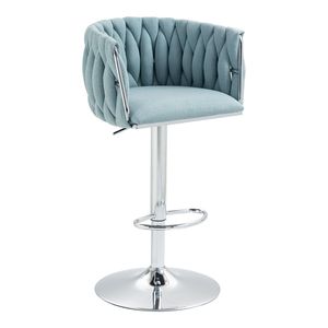 Set of 2 <b>Adjustable</b> Counter <b>Height</b> Bar <b>Stools</b> 360 Fabric Cover Swivel Bar Chairs with Woven Back & Footrest Silver - Product Image 3