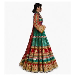 Traditional <b>Red</b> Silk Lehenga Choli Embroidered Floor Length Women Wedding Ethnic Wear Floor Length Afghan Kuchi Dresses - Product Image 2
