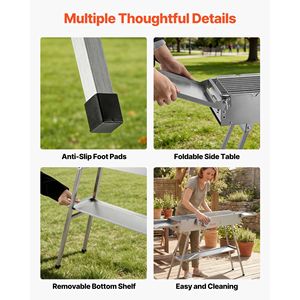 250 pouces carrées Barbecue au charbon de bois portable et pliable avec plateau relevable et tables latérales, finition brossée pour le camping - Product Image 5