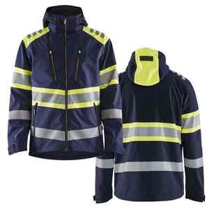<b>Men's</b> High Visibility Reflective Safety <b>Jacket</b> <b>Long</b> Sleeve Navy Yellow Stripes Casual Workwear Quick Dry Woven Polyester - Product Image 1