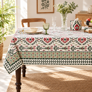Mantel Rectangular de Algodón con Estampado a Mano Moderno de Ridhi, para Decoración del Hogar, Fiestas de Navidad y Cenas de Boda - Product Image 1