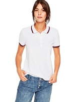Camisa Ecuestre para Mujer, Tejida, 100% Algodón, Casual, Manga Corta, Cuello con Ribete en Contraste, Botones, Logotipo Personalizado, Secado Rápido