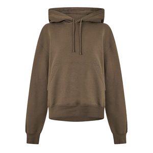 Hoodies courts en coton et polyester pour femmes, couleur marron, grande taille, pull-over, vêtements d'hiver, hoodies courts avec poche kangourou - Product Image 1