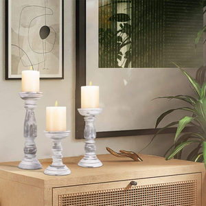 Candelabro de Madera Rústico Vintage Blanco Pulido Personalizado, Ecológico, para Centro de Mesa, Decoración del Hogar - Product Image 5