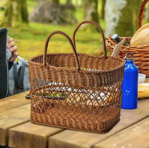 Eco-Friendly Rattan Picnic <b>Basket</b> Multifunctional <b>Wicker</b> Storage <b>Basket</b> with <b>Handle</b> for Home Organization Shopping Tote - Product Image 5