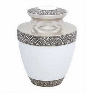 Urnes funéraires en aluminium pour adultes avec bande gravée, finition en étain et couleur blanche, urne funéraire en métal pour cendres humaines - Product Image 1