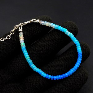Natural Ethiopian Opal Beads <b>Bracelet</b> Blue <b>White</b> Roundel Gemstone Jewelry Silver Plated Luxury Unisex Gift - Product Image 2