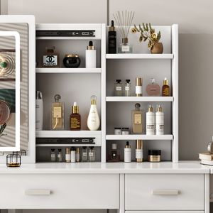 Fashionable <b>Makeup</b> <b>Vanities</b> Set with <b>Vanity</b> Desk Mirror Lights Open Shelf Chair - Product Image 6