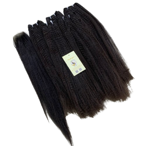 Extensions de Cheveux Humains Bruts de Haute Qualité du Vietnam, Tissages Raides Crépus avec Fermeture en Dentelle, Cuticules Entièrement Alignées - Product Image 1