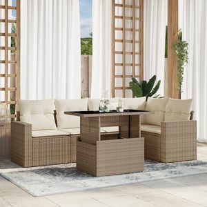 Juego de sofá de jardín de ratán PE beige con acero con recubrimiento en polvo y vidrio templado - Product Image 1