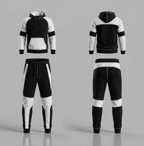 Survêtement à capuche pour homme, noir et orange, à blocs de couleur, manches longues, décontracté, sportswear avec poches latérales, coupe classique, automne - Product Image 6