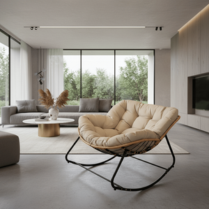 Fauteuil Papasan Royal Moderne Intérieur/Extérieur, Grand Fauteuil à Bascule en Forme d'Œuf, Chaise Longue en Rotin et Osier, Chaise de Jardin de Style Royal - Product Image 5