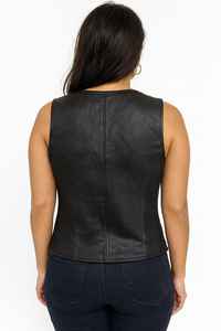 Gilet ajusté en cuir véritable pour femme avec fermeture éclair – Veste sans manches élégante et chic - Product Image 2