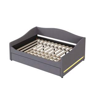 Tumbona tapizada de forro polar de tamaño completo en gris claro con cama nido con tapicería cómoda - Product Image 4