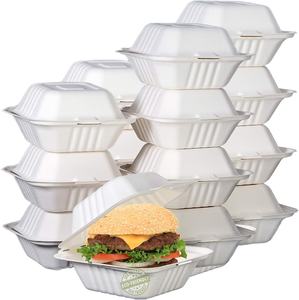 Compostable <b>Heavy</b>-<b>Duty</b> Waterproof Clamshell Natural Bagasse (Sugarcane Fiber) Take-Out/To-Go Food <b>Boxes</b> Biodegradable Containers - Product Image 1