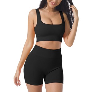 Women's Solid Lightweight Breathable Yoga Suit 2-Piece Crop Top T-Shirt Short <b>Pants</b> High Waist <b>Spandex</b>/Nylon Recyclable - Product Image 6