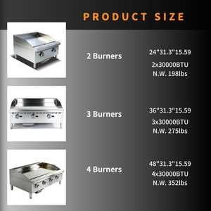 Plancha de Cocina Comercial de 48'' a Gas Natural (GN)/Propano, Plancha de Sobremesa, Parrilla Plana, Placa Calefactora de Gas, Acero Inoxidable - Product Image 6