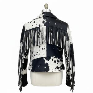 Chaqueta de Cuero de Vaca con Diseño de Pelo Natural Hecha a Mano Personalizada para Mujer, Chaqueta de Motociclista de Alta Calidad con Flecos de Inspiración Occidental - Product Image 3