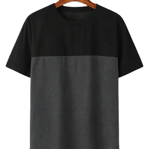 เสื้อยืดคอกลมแขนสั้นผู้ชาย ผ้าถัก แต่งสีตัดกัน ทรงโอเวอร์ไซส์ ดีไซน์เรียบง่าย ผ้าฝ้าย 100% - Product Image 1