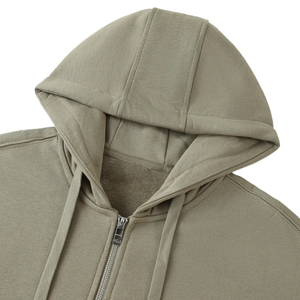 Sweat-shirt polaire à capuche oversize zippé vert olive uni pour homme, avec poches, en tissu tricoté respirant, idéal pour l'automne - Product Image 4