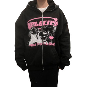 Custom Hoodie Manufacturer Y2k Streetwear Vintage Acid <b>Wash</b> Distressed Embroidery Patch Letter With Graphic Zip up Men's Hoodie - Product Image 4