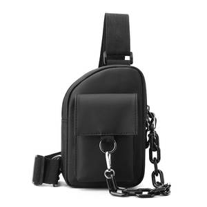 Sac banane unisexe en cuir vintage personnalisé tendance 2026 avec sangle chaîne et fermeture éclair, noir, pour usage quotidien décontracté - Product Image 1