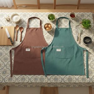 Striped Stain-resistant Leather Thermal Sleeveless Durable Kitchen Oil-resistant <b>Baking</b> Coffee Shop Color Halter-neck Apron - Product Image 3