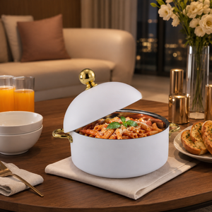 Casserole isotherme à double paroi en acier inoxydable blanc de qualité supérieure avec poignées dorées, bol de service alimentaire pour cuisine domestique - Product Image 3