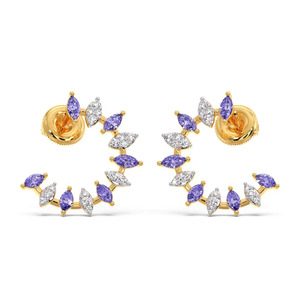 Pendientes de aro con diseño de hoja de lavanda y diamantes con piedras brillantes alternadas - Product Image 1