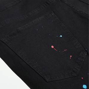 Shorts de Mezclilla Negros Rotos para Hombre con Estampado Colorido, Cintura Alta, Cierre Elástico, Casuales, de Secado Rápido - Product Image 6