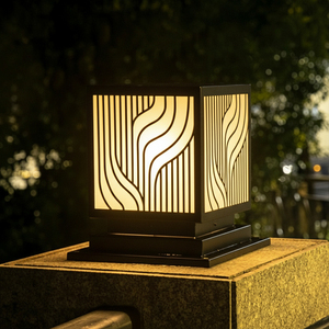 Heavy-Duty 12" Wave LED <b>Pillar</b> <b>Light</b>, Black Steel Outdoor Column Lamp, Warm Weather-Resistant Villa Gate Lighting AC 220V(± 10%) - Product Image 3