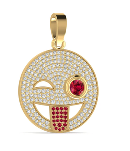925 Sterling Silver Gold Plated Lab Grown Diamond Wink Emoji Pendant <b>Ruby</b> Tongue for Face Luxury <b>Necklace</b> Charm Fine Jewelry - Product Image 3