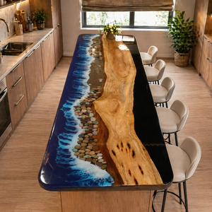 Handmade Blue Epoxy River Dining <b>Table</b> <b>Live</b> <b>Edge</b> Wood Ocean Resin Furniture Modern Home Interior - Product Image 1