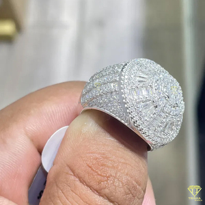 Iced Out Moissanite Diamond Ring For Men Luxury Baguette Round Cut Gold Plated Fashion Party Jewelry Ring - Product Image 2