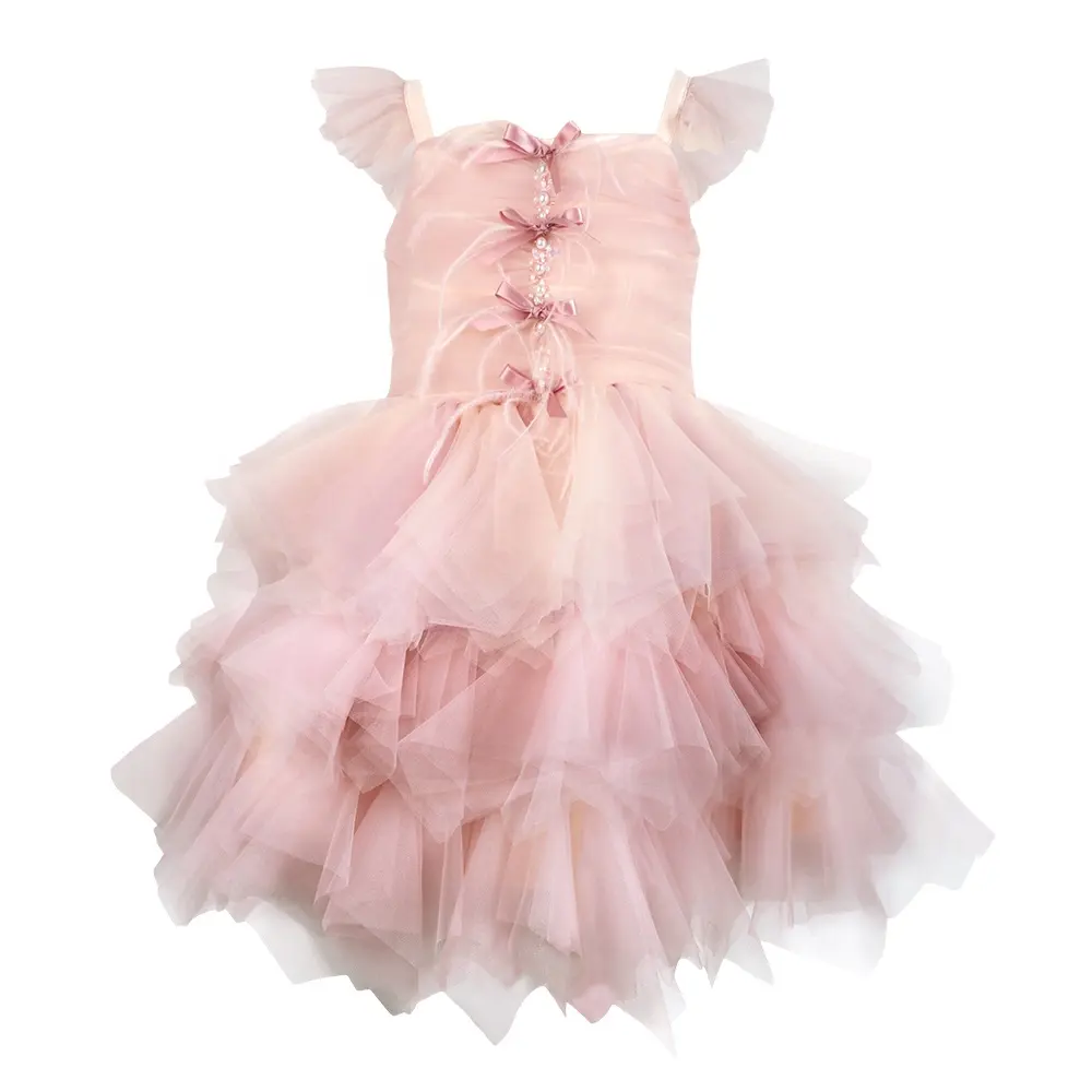 Beading Sequin And Knot  Multi Layer  Multi-Color Mix Baby Girl Swan Tulle Dress Pink Short Sleeves - Swan1 Dress