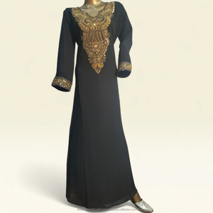 Emerald Green Luxury Kaftan <b>Dress</b> with <b>Silver</b> Embroidered Neckline for Women Wedding Party Wear - Product Image 2