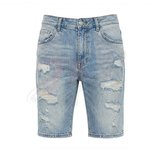 Custom Luxury Men Denim Rhinestone Shorts Premium Crystal Studded <b>Jean</b> Shorts OEM ODM Wholesale Manufacturer - Product Image 1