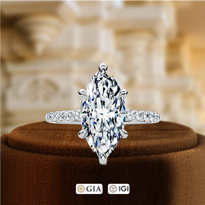 แหวนเพชรทรงมาร์คีส์ 1 กะรัต เพาะเลี้ยงในห้องปฏิบัติการ, แหวนทอง 14K แบบคลาสสิกประดับเพชรแบบพาเว่, แหวนแต่งงานแบบฮาโลซ่อน, แหวนเจ้าสาวแบบโซลิแทร์ - Product Image 2